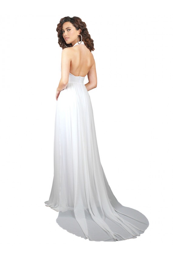 Low Back White A-Line V-Neck Sweep Train Beach Wedding Dress York