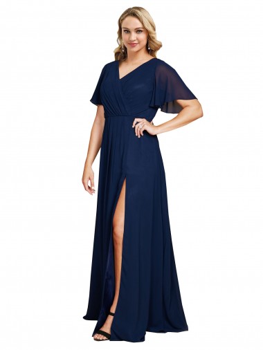 Dark Navy A-Line V-Neck Long Formal Plus Size Evening Gown / Prom Dress / Bridesmaid Dress York