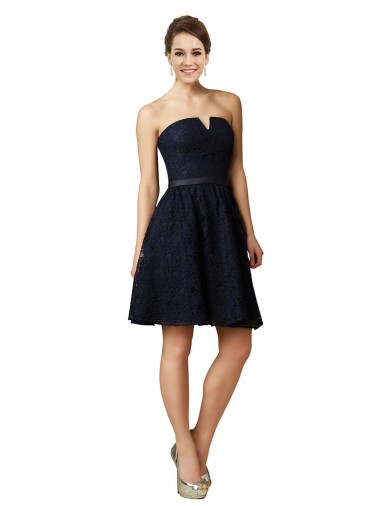 Dark Navy A-Line V-Neck Sleeveless Knee Length Bridesmaid Dress York