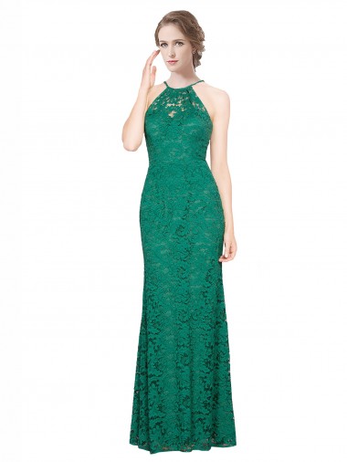 Low Back Dark Green Mermaid High Neck Long Prom Dress / Bridesmaid Dress York