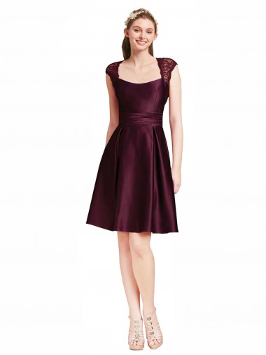 Open Back Grape A-Line Square Neck Knee Length Bridesmaid Dress York