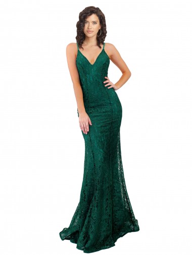 Open Back Dark Green Mermaid V-Neck Long Black Tie Evening Gown / Prom Dress / Bridesmaid Dress York