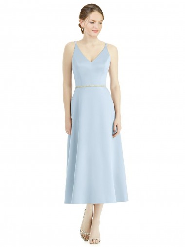 Light Sky Blue A-Line V-Neck Tea Length Bridesmaid Dress York