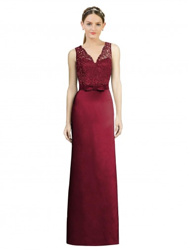 Satin & Lace A-Line V-Neck Sleeveless Long Bridesmaid Dress York