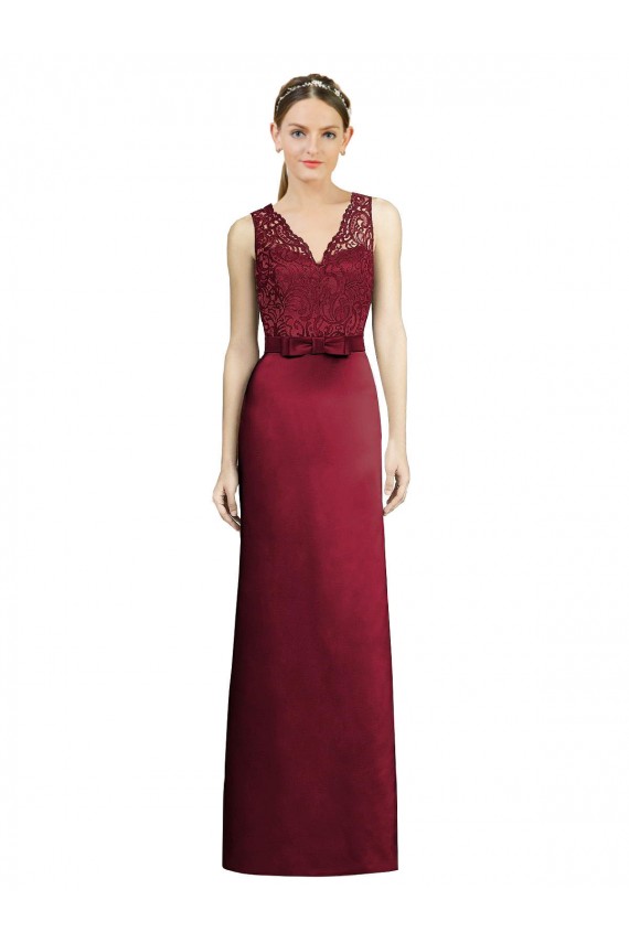 Satin & Lace A-Line V-Neck Sleeveless Long Bridesmaid Dress York