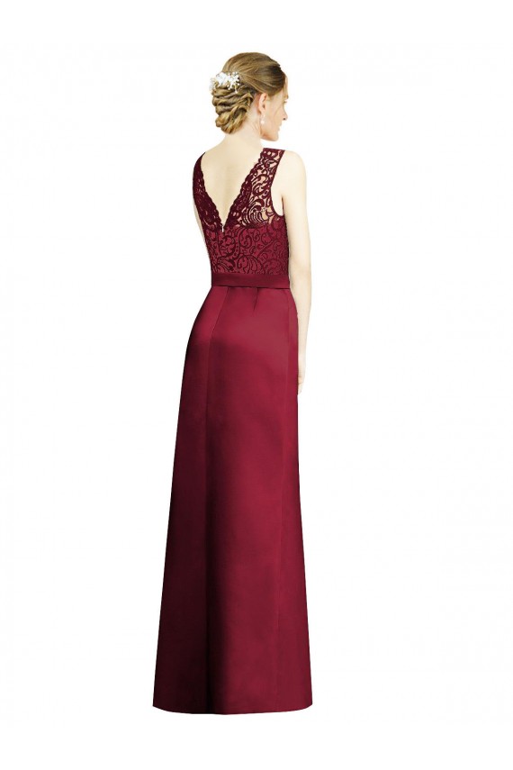 Satin & Lace A-Line V-Neck Sleeveless Long Bridesmaid Dress York