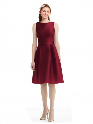 Burgundy A-Line Bateau Neck Knee Length Bridesmaid Gown York