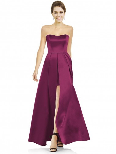 Merlot A-Line Strapless Long Bridesmaid Dress York