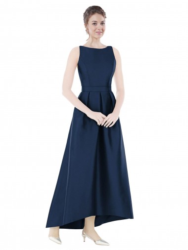 Dark Navy A-Line Bateau Neck Long High Low Bridesmaid Dress York