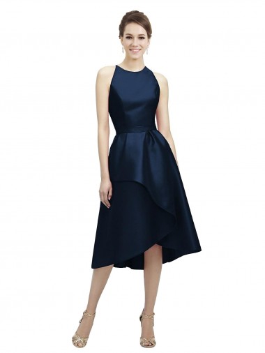 Dark Navy A-Line Jewel Neck Tea Length High Low Bridesmaid Dress York