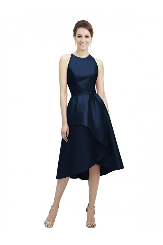 Dark Navy A-Line Jewel Neck Tea Length High Low Bridesmaid Dress York