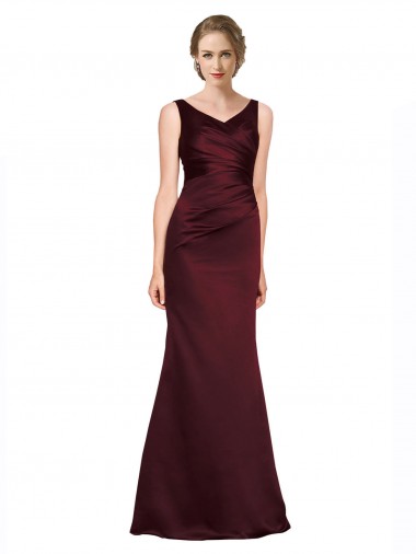 Low Back Burgundy A-Line V-Neck Long Black Tie Evening Gown / Prom Dress / Bridesmaid Dress York