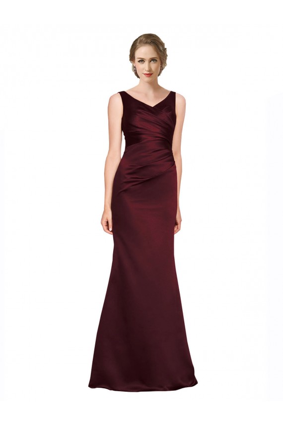 Low Back Burgundy A-Line V-Neck Long Black Tie Evening Gown / Prom Dress / Bridesmaid Dress York