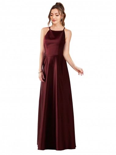 Burgundy Gold A-Line Halter Neck Long Prom Dress / Bridesmaid Dress York