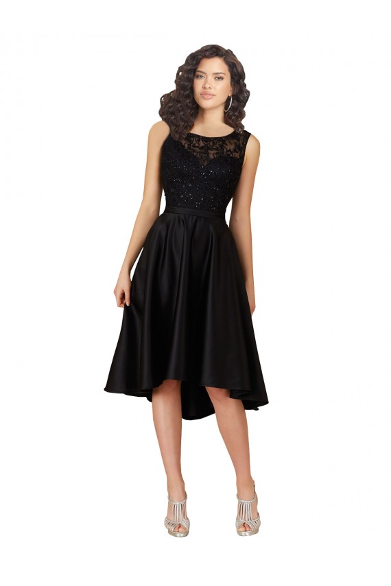 Black A-Line Illusion Neck Midi Length High Low Bridesmaid Dress York