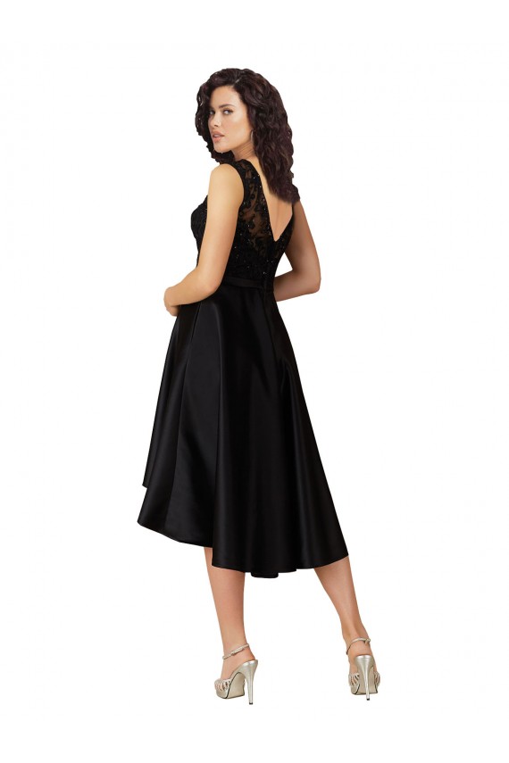 Black A-Line Illusion Neck Midi Length High Low Bridesmaid Dress York