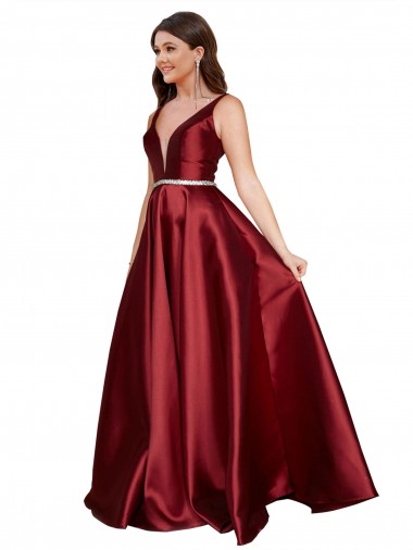 V-Back Burgundy A-Line V-Neck Long Formal Plus Size Evening Gown / Prom Dress / Bridesmaid Dress York