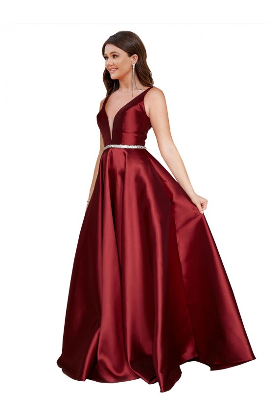 V-Back Burgundy A-Line V-Neck Long Formal Plus Size Evening Gown / Prom Dress / Bridesmaid Dress York