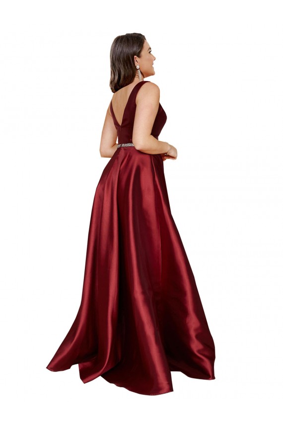 V-Back Burgundy A-Line V-Neck Long Formal Plus Size Evening Gown / Prom Dress / Bridesmaid Dress York