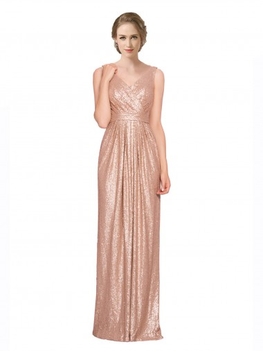 Rose Gold Sheath V-Neck Long Bridesmaid Dress / Evening Dress York