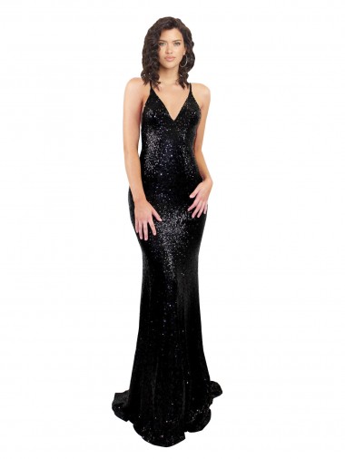 Open Back Black Mermaid V-Neck Long Black Tie Evening Gown / Prom Dress / Bridesmaid Dress York