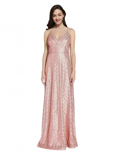 Low Back Rose Gold Sheath V-Neck Long Formal Evening Gown / Prom Dress / Bridesmaid Dress York