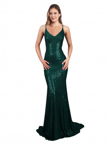 Low Back Dark Green Mermaid V-Neck Long Formal Evening Gown / Prom Dress / Bridesmaid Dress York