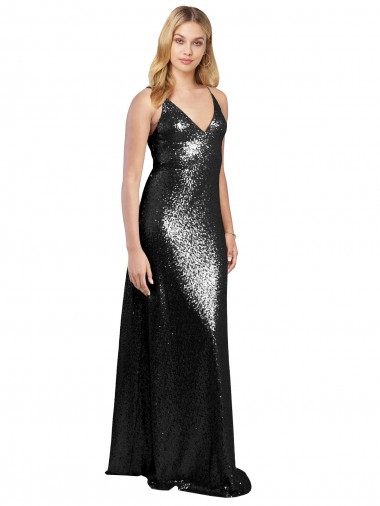 V-Back Black A-Line V-Neck Sleeveless Long Formal Evening Gown / Prom Dress / Bridesmaid Dress York