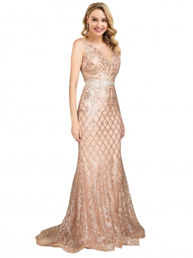 V-Back Rose Gold Mermaid V-Neck Long Formal Plus Size Evening Gown / Prom Dress / Bridesmaid Dress York