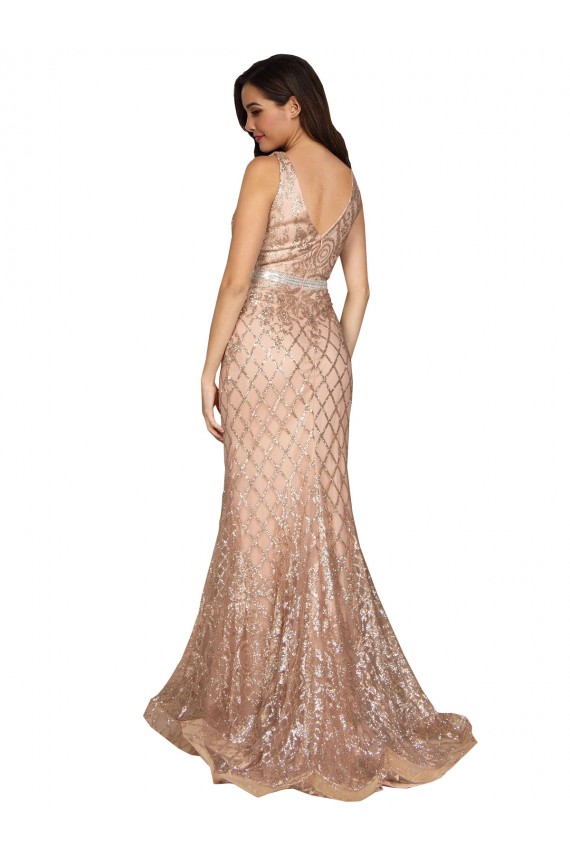 V-Back Rose Gold Mermaid V-Neck Long Formal Plus Size Evening Gown / Prom Dress / Bridesmaid Dress York