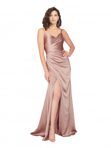 V-Back Dusty Pink Sheath V-Neck Long Black Tie Evening Gown / Prom Dress / Bridesmaid Dress York