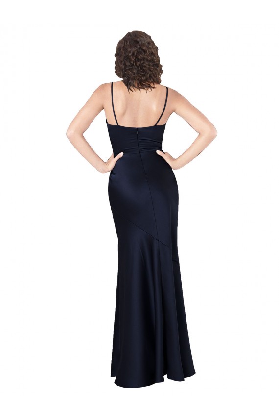 Dark Navy A-Line Cowl Neck Long Black Tie Evening Gown / Prom Dress / Bridesmaid Dress York