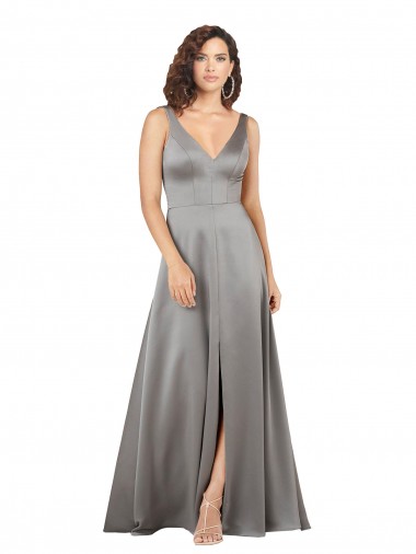 Pearl Grey A-Line V-Neck Long Formal Evening Gown / Prom Dress / Bridesmaid Dress York