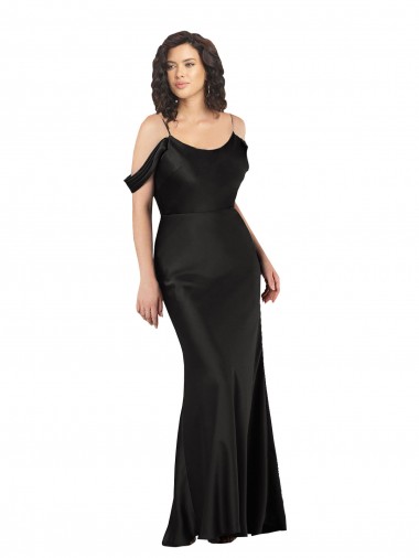 Low Back Black A-Line Off the Shoulder Long Formal Dress / Bridesmaid Dress York