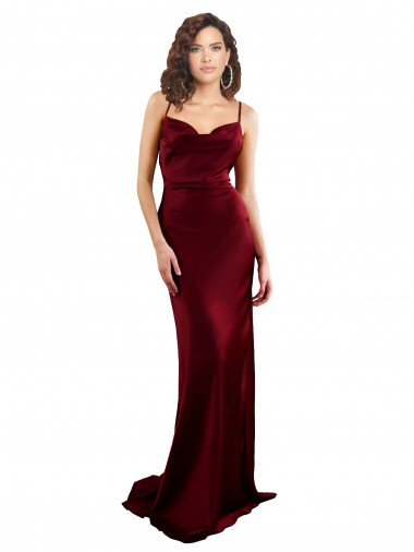 Open Back Burgundy Sheath Cowl Neck Long Formal Evening Gown / Prom Dress / Bridesmaid Dress York