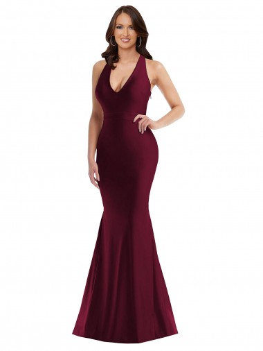 Open Back Burgundy Mermaid V-Neck Long Formal Plus Size Evening Gown / Prom Dress / Bridesmaid Dress York