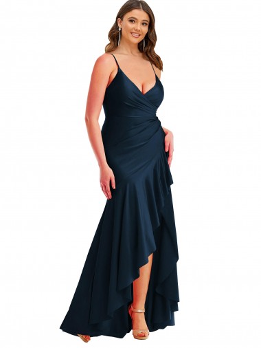 Dark Navy Mermaid Spaghetti Straps Long High Low Plus Size Evening Gown / Prom Dress / Bridesmaid Dress York