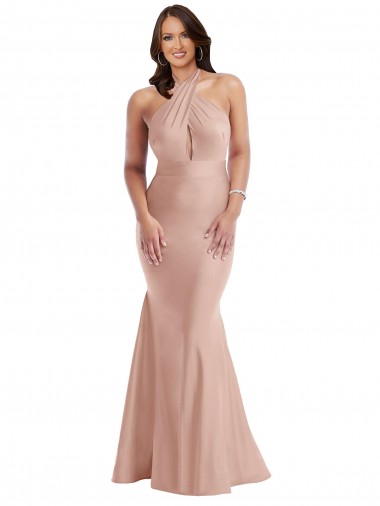 Open Back Dusty Pink Mermaid Halter Neck Long Formal Plus Size Evening Gown / Prom Dress / Bridesmaid Dress York