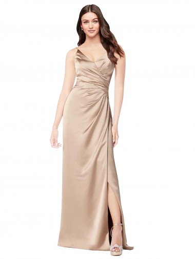 Low Back Champagne Pink A-Line V-Neck Long Formal Evening Gown / Prom Dress / Bridesmaid Dress York