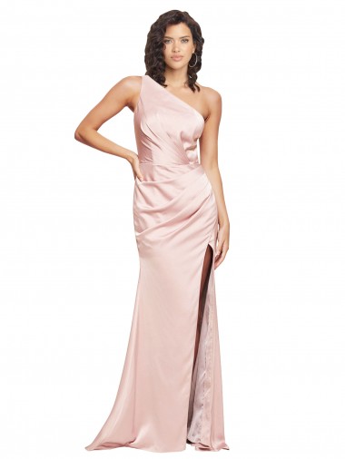 Low Back Pink Sheath One Shoulder Long Formal Evening Gown / Prom Dress / Bridesmaid Dress York