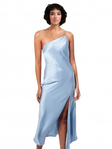 Light Sky Blue A-Line One Shoulder Midi Length Formal Evening Gown / Prom Dress / Bridesmaid Dress York