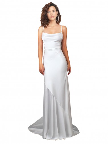 Open Back White Sheath Cowl Neck Sweep Train Beach Wedding Dress York