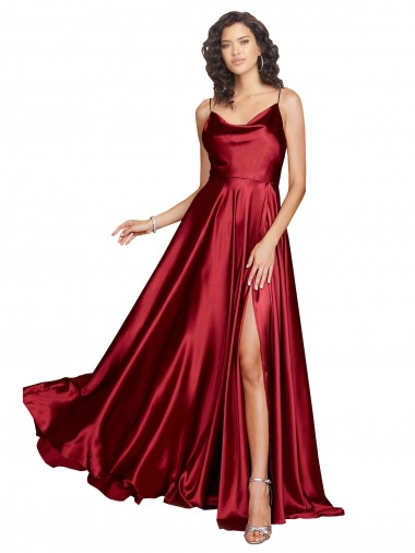 Low Back Burgundy A-Line Cowl Neck Long Black Tie Evening Dress / Prom Dress / Bridesmaid Dress York