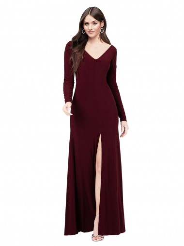 V-Back Burgundy Gold Sheath V-Neck Long Prom Dress / Bridesmaid Dress York