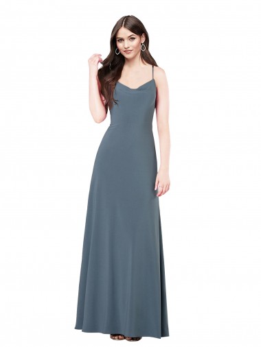 Low Back Slate Grey A-Line V-Neck Long Prom Dress / Bridesmaid Dress York