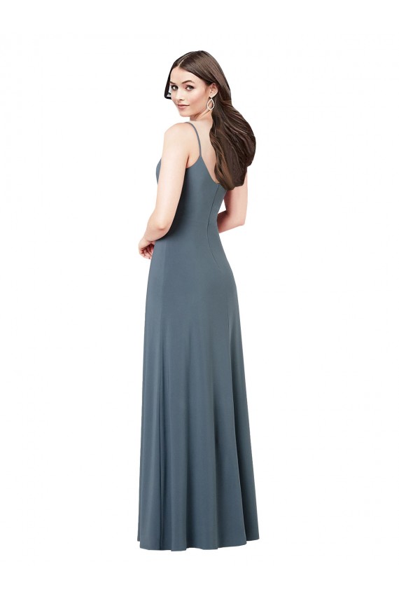 Low Back Slate Grey A-Line V-Neck Long Prom Dress / Bridesmaid Dress York