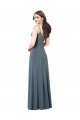 Low Back Slate Grey A-Line V-Neck Long Prom Dress / Bridesmaid Dress York