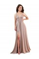 Low Back Dusty Pink A-Line V-Neck Long Black Tie Evening Gown / Prom Dress / Bridesmaid Dress York