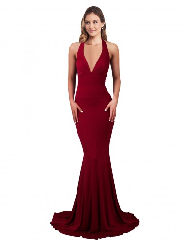 Open Back Burgundy Mermaid V-Neck Long Formal Evening Gown / Prom Dress / Bridesmaid Dress York