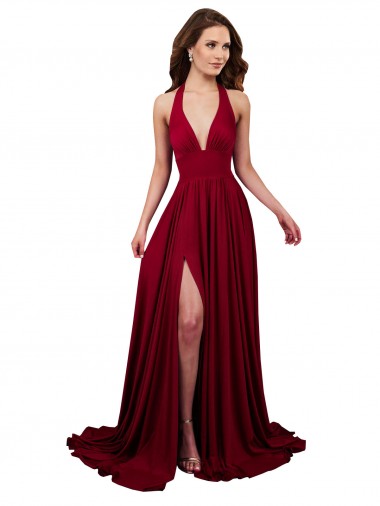 Open Back Burgundy A-Line V-Neck Long Black Tie Evening Gown / Prom Dress / Bridesmaid Dress York